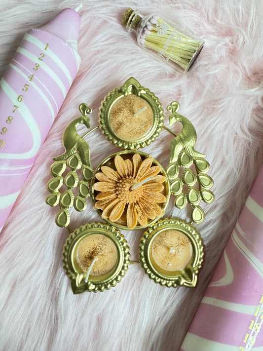 GOLDEN PEACOCK URLI CANDLE