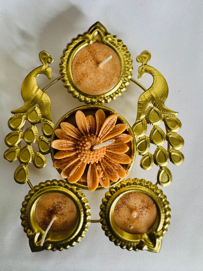 GOLDEN PEACOCK URLI CANDLE