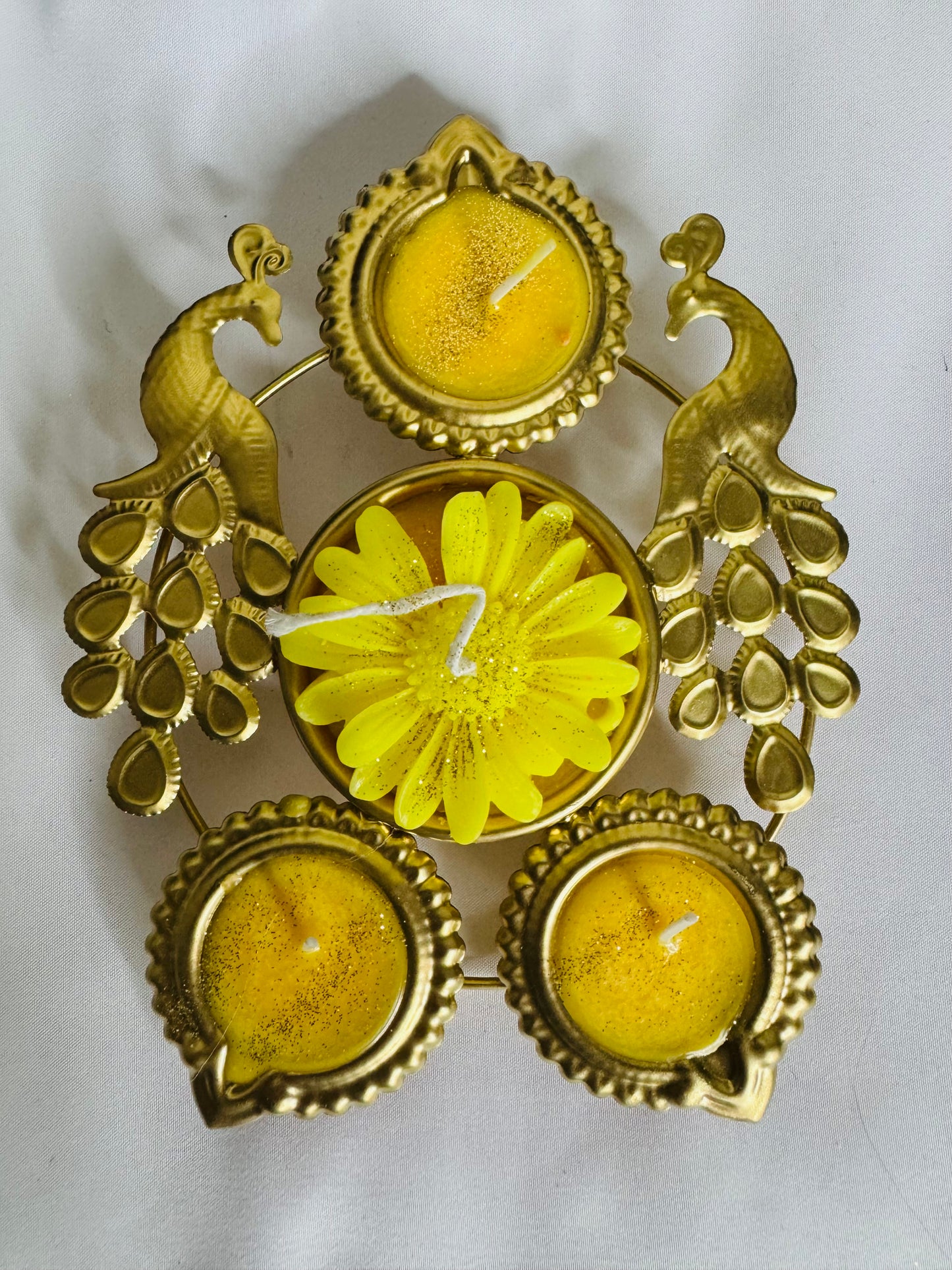 GOLDEN PEACOCK URLI CANDLE